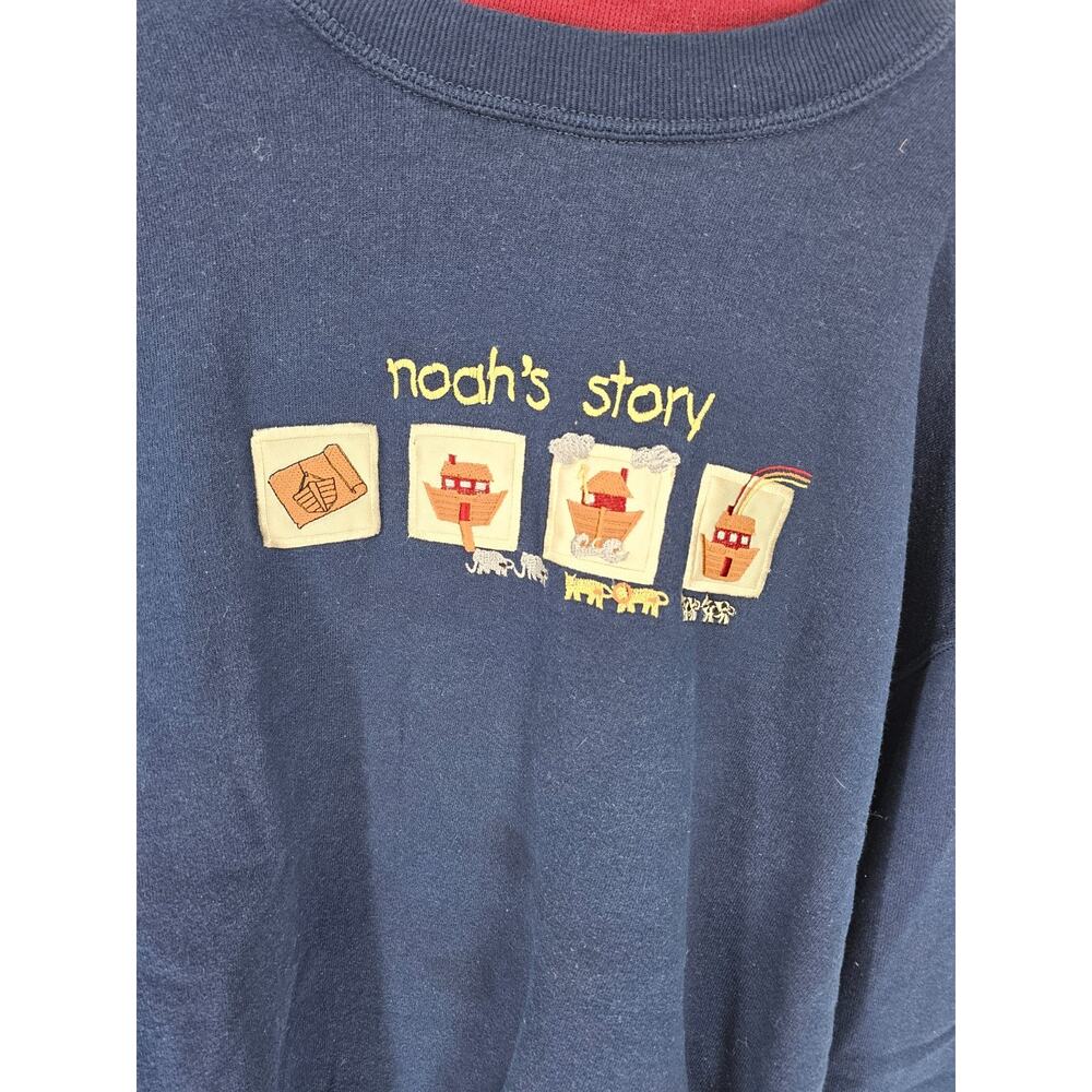 Vintage 1990s Womens Sz XL Crew Neck Sweater Noahs Ark Bible Story Embroidered - Picture 2 of 4
